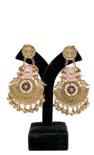 Traditional Gold Finish Wedding Earrings for Women with Pearl & Stone Work